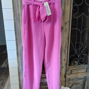 Hot pink high waisted straight leg dress pants